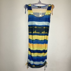 CBR Womens Sleeveless‎ Blue & Yellow Tie Dye Dress Sz Large NWT